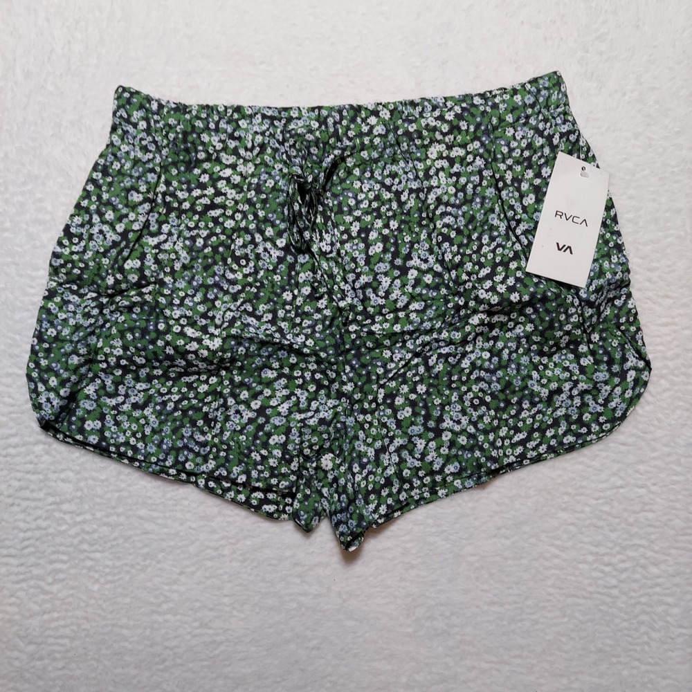 RVCA New Yume Shorts Womens Size M/10 Green Floral NWT Viscose Elastic Waist